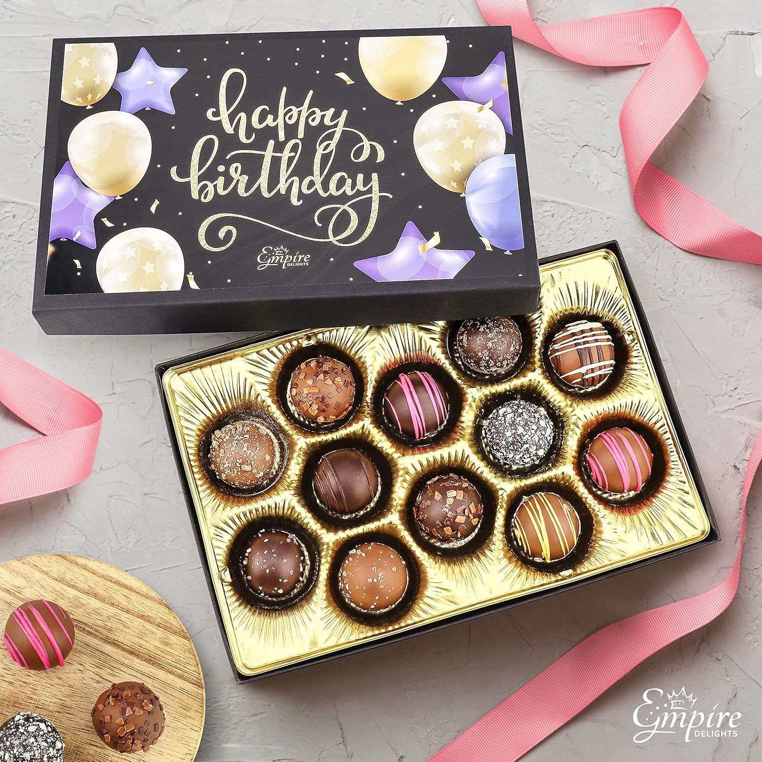 Happy Birthday Chocolates - 12 Assorted Milk & Dark Chocolate Truffles - Gourmet Box - Birthday Gifts for Women & Men, 6 oz - Image 3