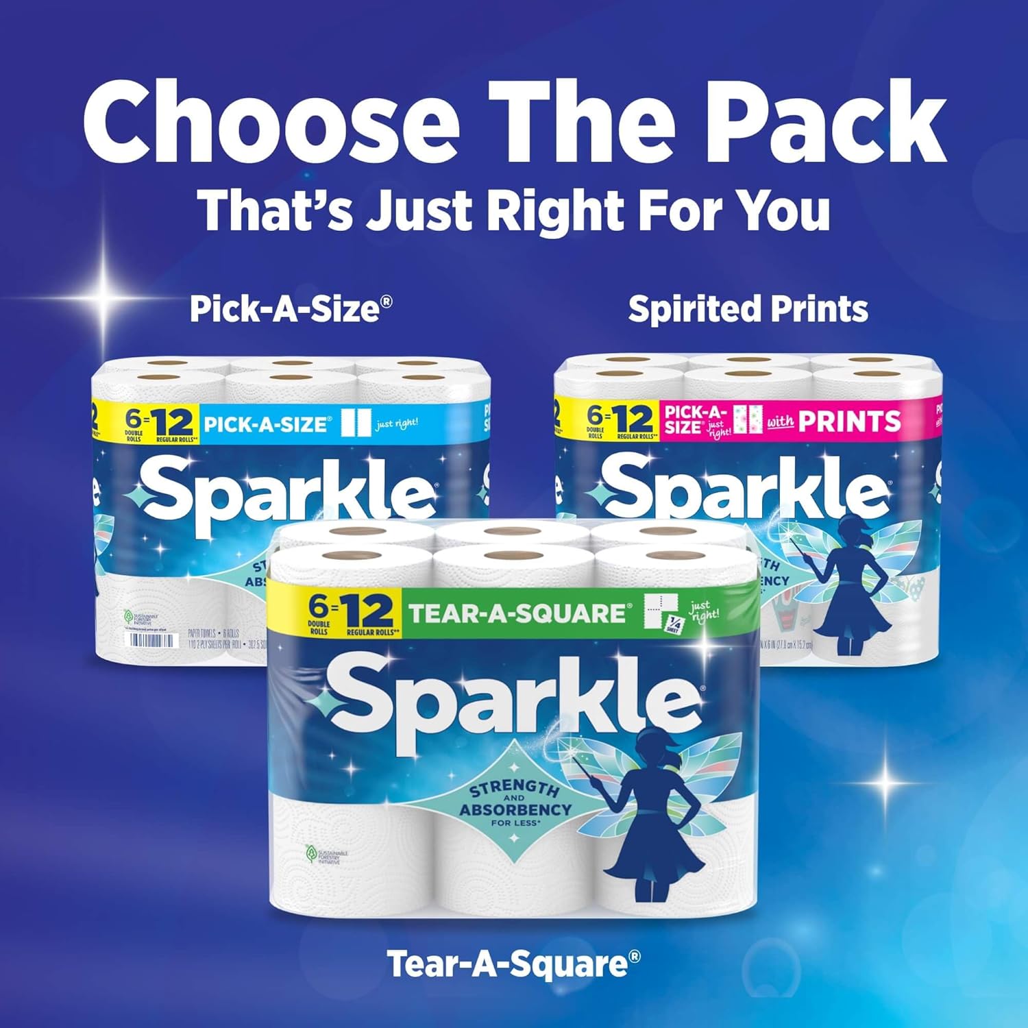 Sparkle Pick-A-Size Paper Towels, Spirited Print Design, 6 Double Rolls (660 Sheets Total) - Strong 2-Ply Towels for Kitchen Cleanup and Everyday Messes - Image 9