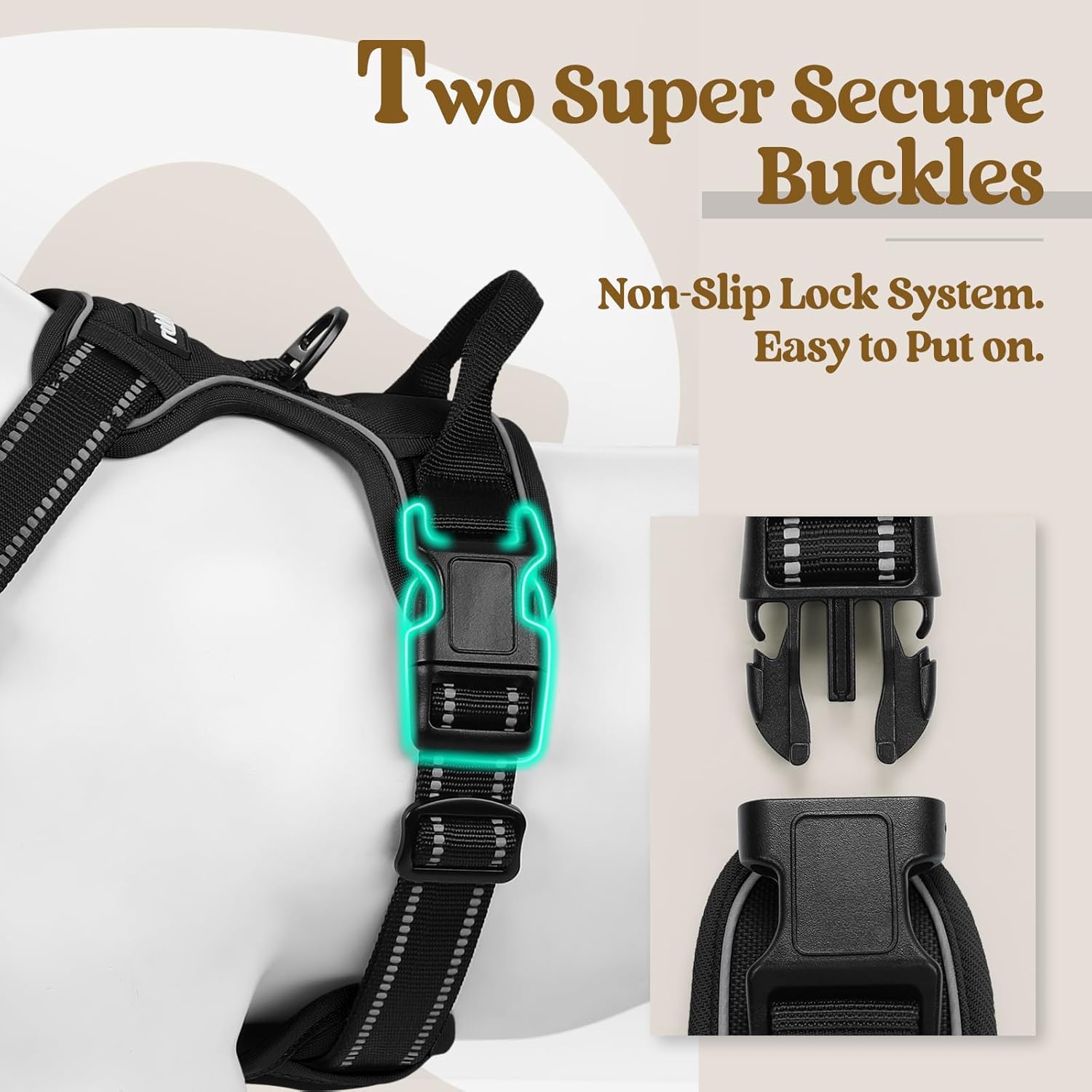rabbitgoo Dog Harness No Pull with 2 Leash Clips, Adjustable Soft Padded, Reflective Oxford No Choke Pet Vest with Easy Control Handle for Large Dogs, Black, XL - Image 3