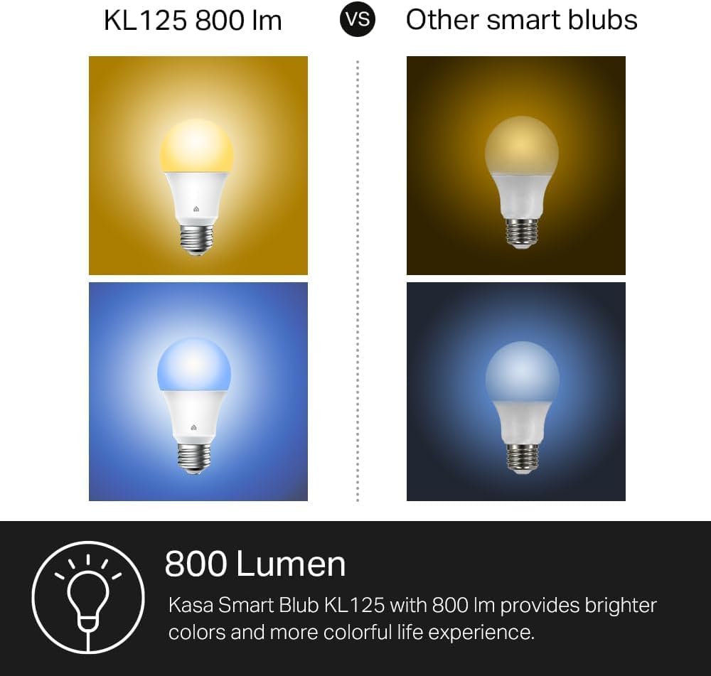 Kasa Smart Light Bulbs, Full Color Changing Dimmable Smart WiFi Bulbs Compatible with Alexa and Google Home, A19, 9W 800 Lumens,2.4Ghz only, No Hub Required, 4 Count (Pack of 1), Multicolor (KL125P4) - Image 3