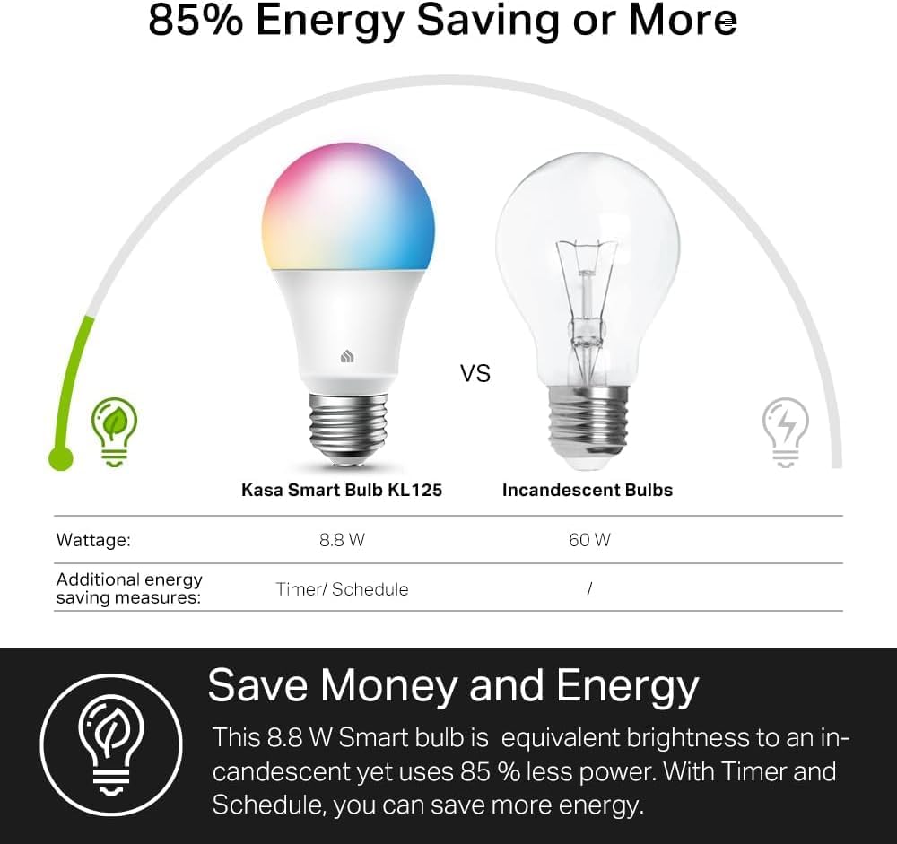 Kasa Smart Light Bulbs, Full Color Changing Dimmable Smart WiFi Bulbs Compatible with Alexa and Google Home, A19, 9W 800 Lumens,2.4Ghz only, No Hub Required, 4 Count (Pack of 1), Multicolor (KL125P4) - Image 4