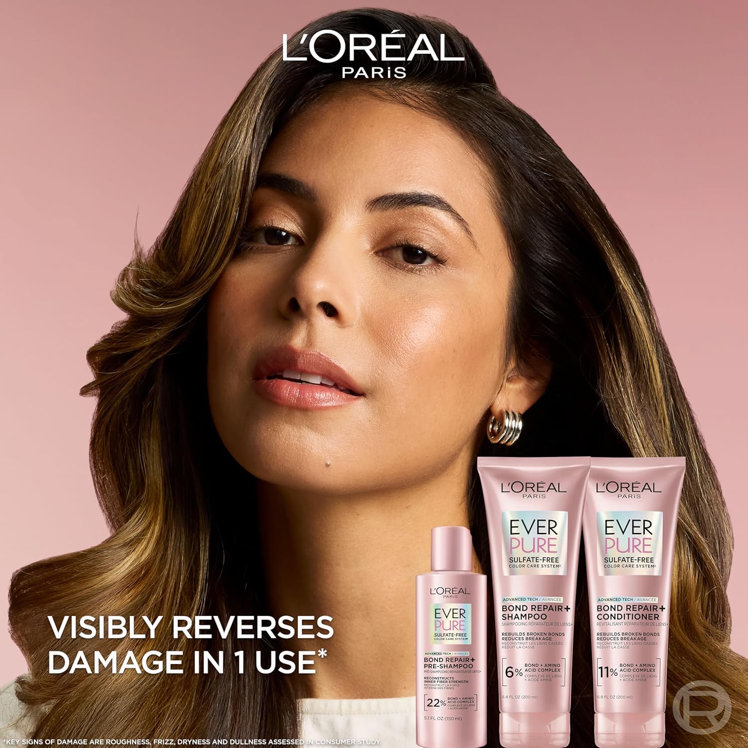L'Oreal Paris Sulfate Free Bond Repair+ Shampoo, Hair Shampoo with Bond + Amino Acid Complex, Strengthens and Repairs Damaged or Color Treated Hair, EverPure, 6.8 Fl Oz (Packaging May Vary) - Image 2