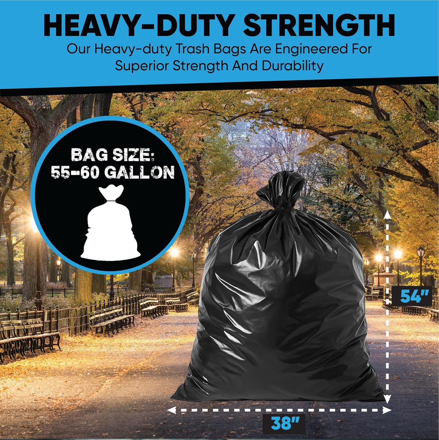 55-60 Gallon Trash Bags Heavy Duty | 50 Count | Large Black Garbage Bags for Outdoor, Leaf, Commercial Use | Fits 50 Gallon, 55 Gal, 60 Gal Trash Cans - Image 2