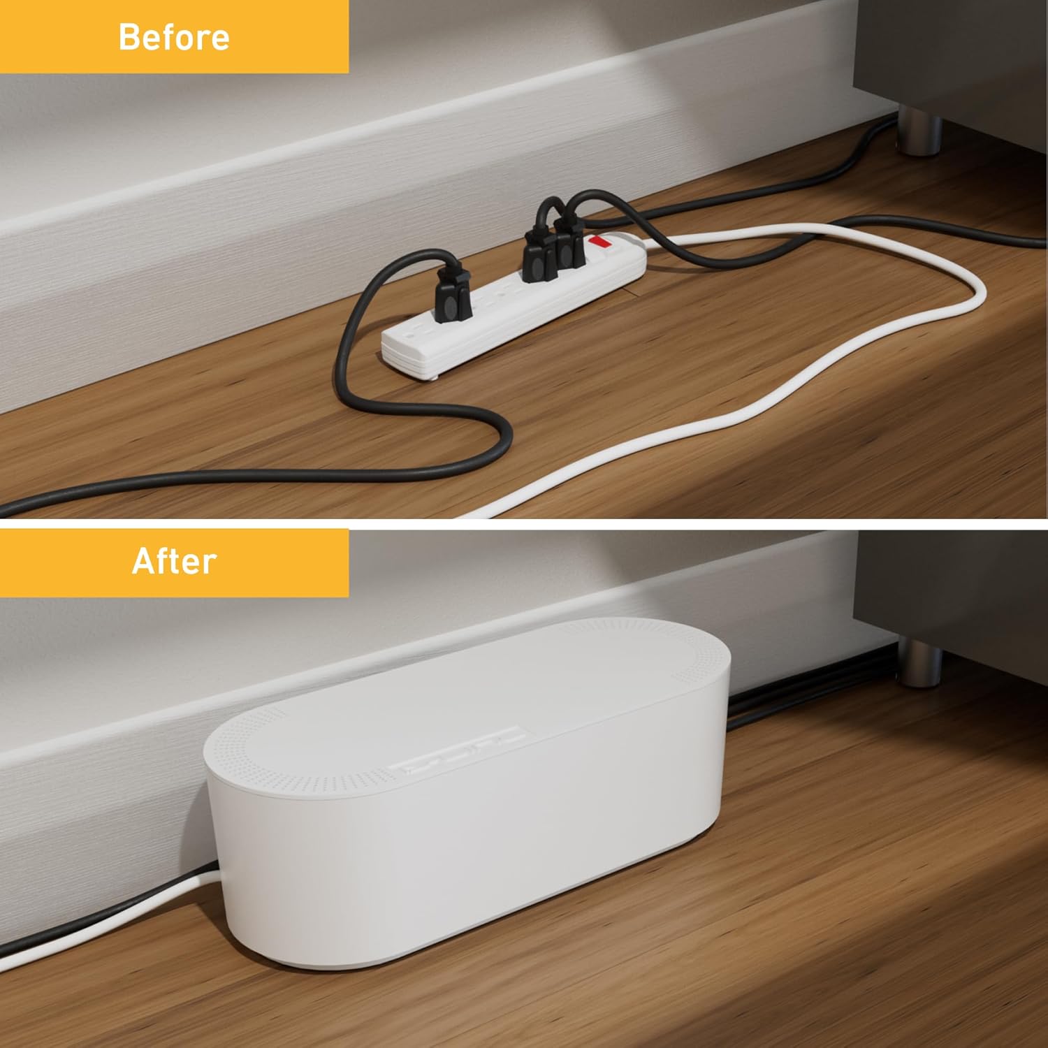 D-Line Cable Management Box, Power Strip Holder, Floor Outlet Hiders, Desk Cord Organizer, Cover TV Wires, Wire Storage – 16.5 in (Length) x 6.5in (Width) x 5.25in (Height) - Large, White - Image 6