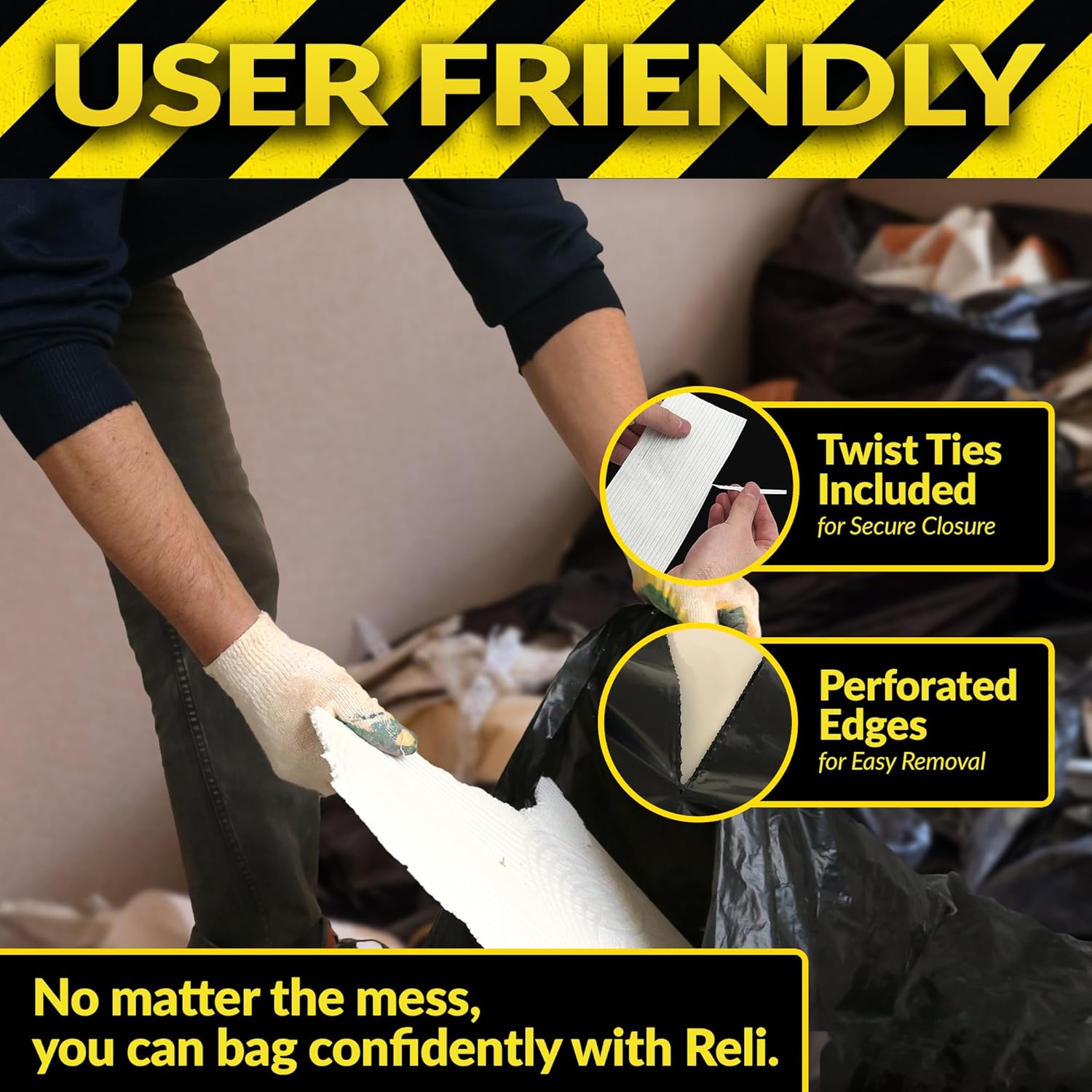 Reli. Contractor Garbage Bags 55 Gallon | 20 Trash Bags | Heavy Duty | Black Contractor - Image 4