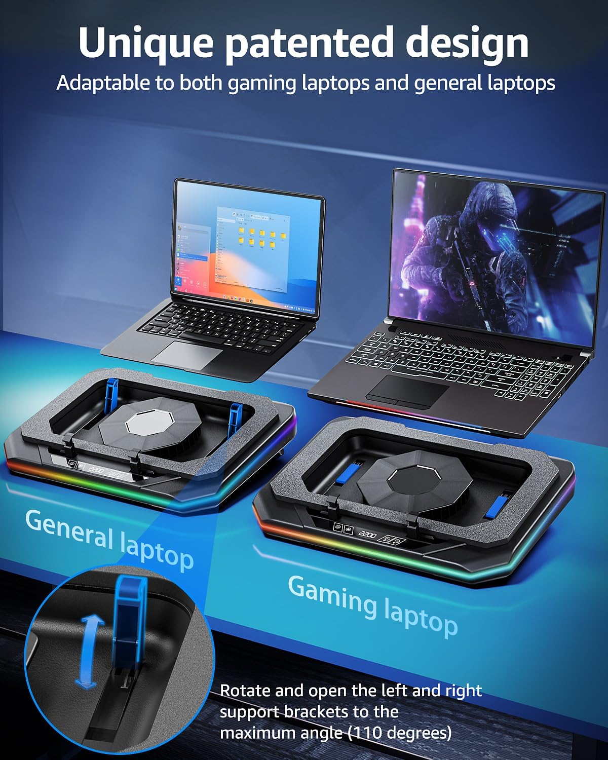 MOUNTUP RGB Laptop Cooling Pad for 13-19 Inch, Max 3500RPM Gaming Laptop Cooler, Cooling Pad Stand with Touch Switch to Control Speed, Laptop Fan Cooling Pad with Powerful 4.72 Inch Turbo Fan - Image 2