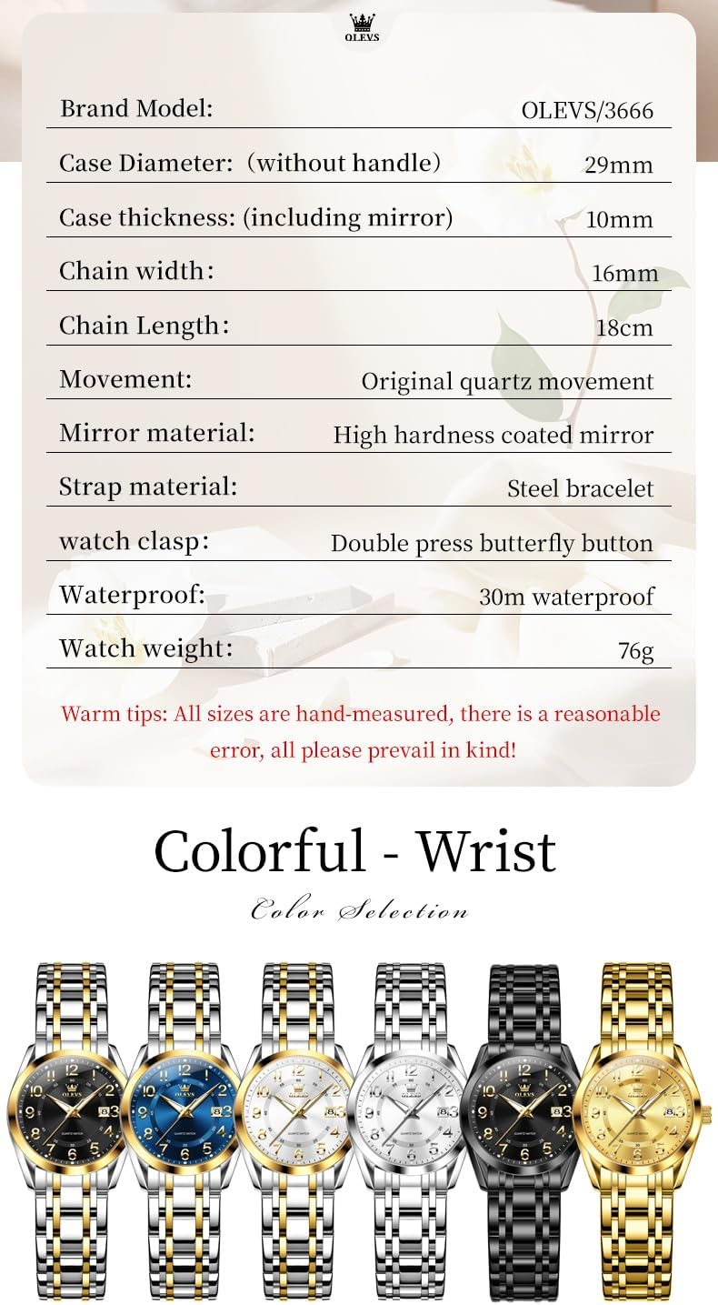 OLEVS Womens Watches Classic Dress Quartz Female Wristwatch Ladies Stainless Steel Waterproof Luminous Date Easy Read Watch for Lady - Image 5
