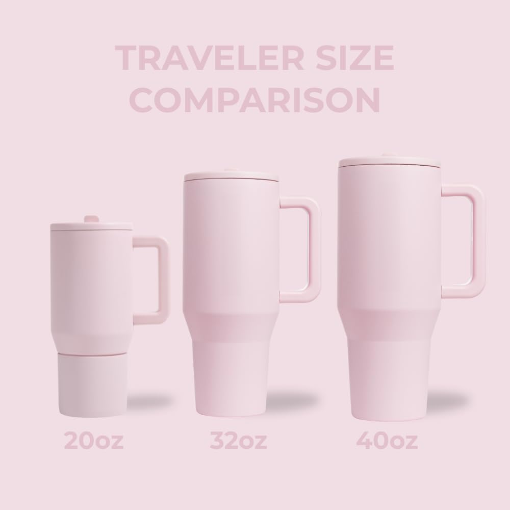 HydroJug Traveler - 32 oz Water Bottle with Handle & Flip Straw - Fits in Cup Holder, Leak Resistant Tumbler-Reusable Insulated Stainless Steel & Rubber Base - Gifts for Women & Men, Pink Sand - Image 4