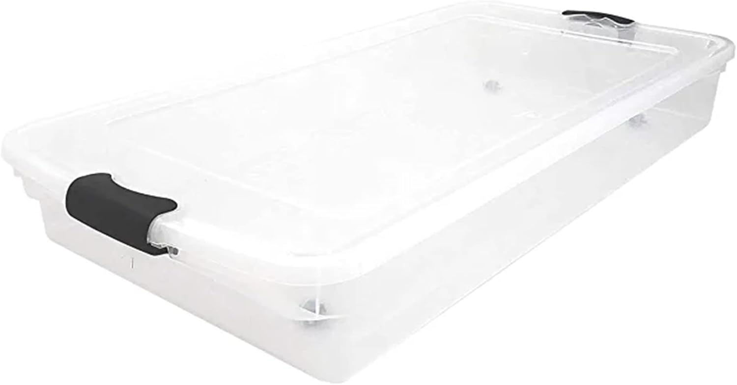 HOMZ 2-Pack Under Bed Storage, Clear Plastic Containers with Lids, 60 Quart, Gray Latch - Stackable Underbed Organizer Bins for Shoes, Bags, Clothes, and Towels - Image 8