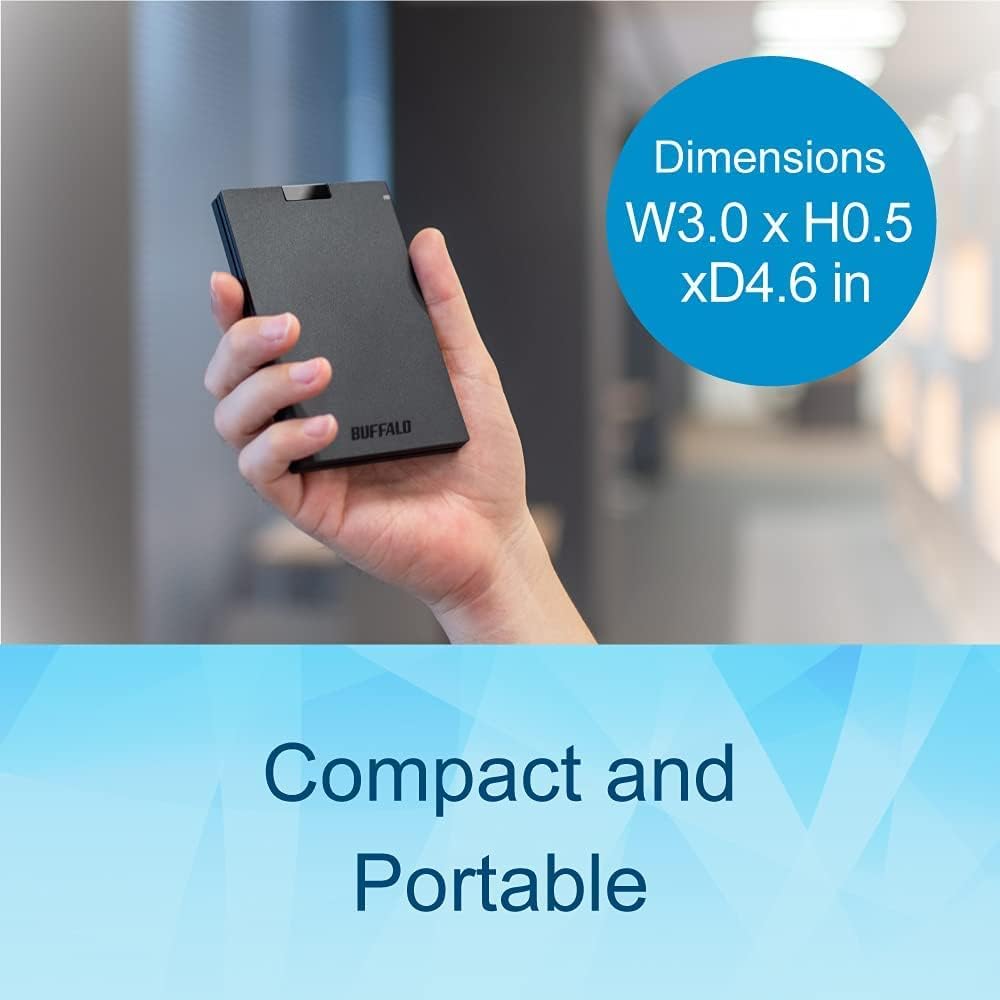BUFFALO External SSD 1TB - Compatible with PS4 / PS5 / Windows/Mac - USB-C - USB-A - USB 3.2 - External Solid State Drive - SSD-PG1.0U3B - Image 2