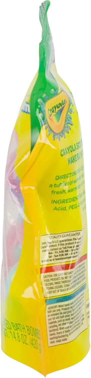 Crayola Colorful Scented Bath Bombs for Kids, Color You Bath Bathbomb Fizzies for Boys Girls Holiday Stocking Stuffer, Grape Jam, Laser Lemon, Cotton Candy, & Bubble Gum Scents - Image 3