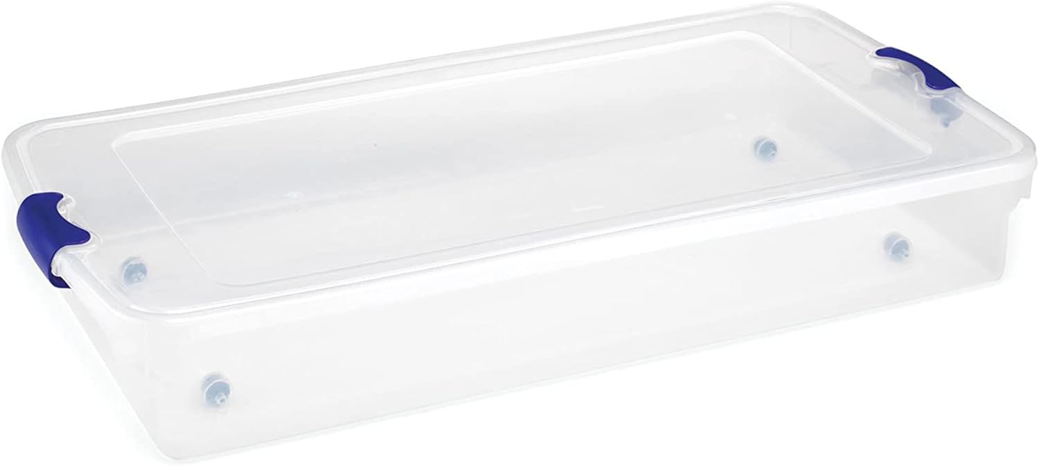 HOMZ 2-Pack Under Bed Storage, Clear Plastic Containers with Lids, 60 Quart, Blue Latch - Stackable Underbed Organizer Bins for Shoes, Bags, Clothes, and Towels - Image 8