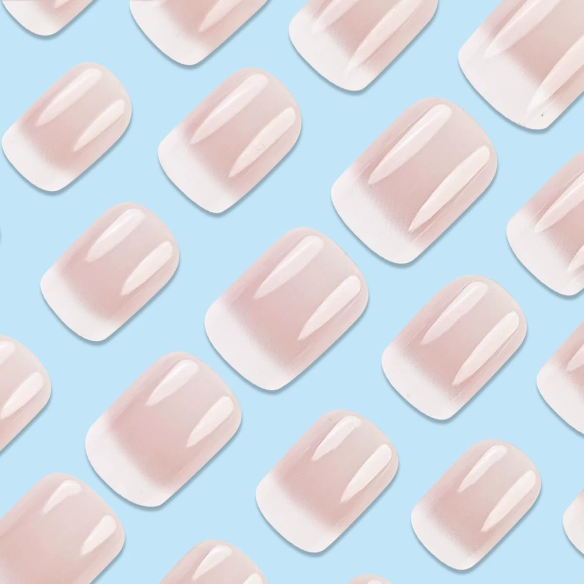 Short Square Press on Nails French Fake Nails Ombre Acrylic Nails Press on Full Cover Glossy False Nails Artificial Stick on Nail for Women Manicure Decoration 24PCS - Image 3