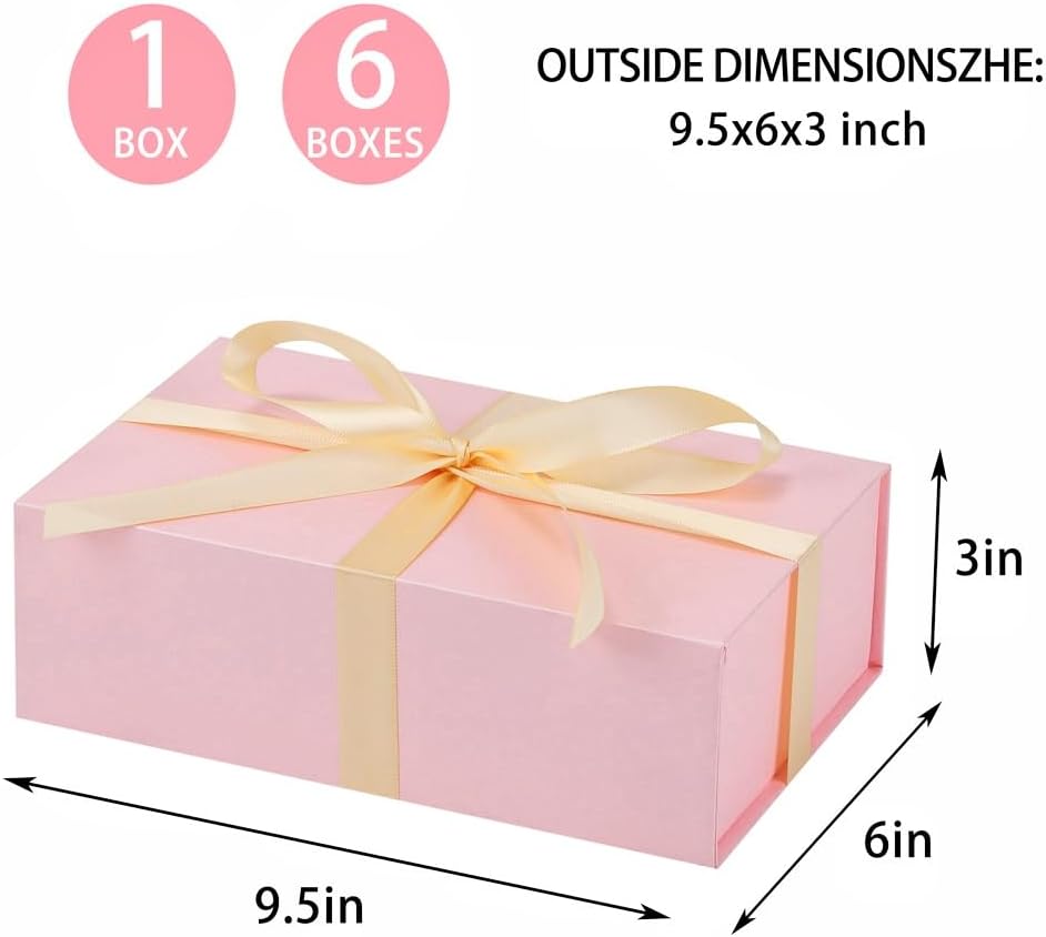 UoeRing 1 Pcs Pink Gift Box 9.5x6x3 inch Small Luxury Gift Box for Presents with Magnetic Lid Collapsible,Birthday,Christmas,Contains Card, Ribbon, Tissue Paper,Shredded Paper Fille