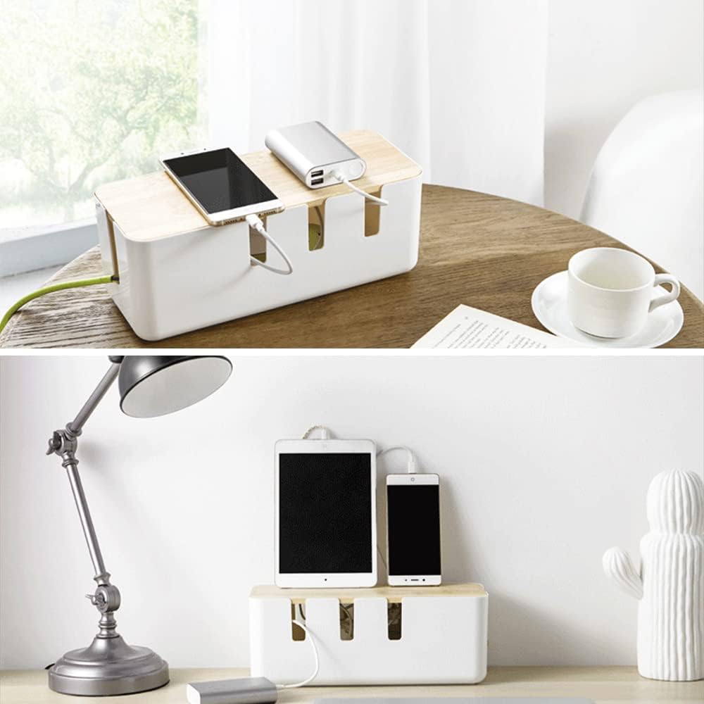 Cable Management Box by Baskiss, 12x5x4.5 inches, Wood Lid, Wire Organizer for Desk TV Computer USB Hub System to Cover and Hide & Power Strips & Cords - Image 6