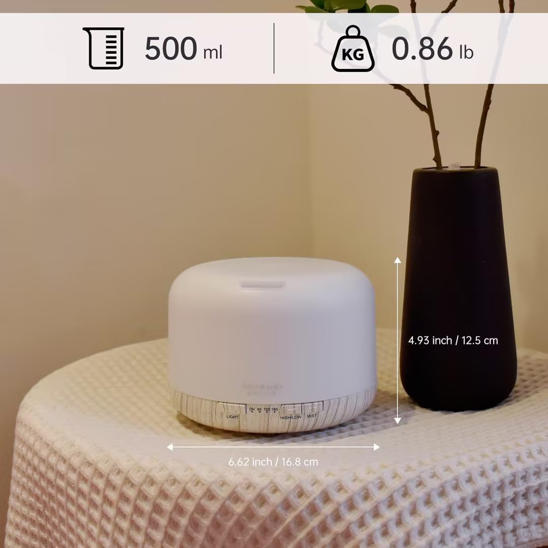 ASAKUKI Essential Oil Diffuser for Home, 500ML Aromatherapy Diffuser Humidifier with Remote Control, 7 Color LED Lights, Quiet Cool Mist Diffuser for Bedroom, Living Room, Office (White) - Image 8