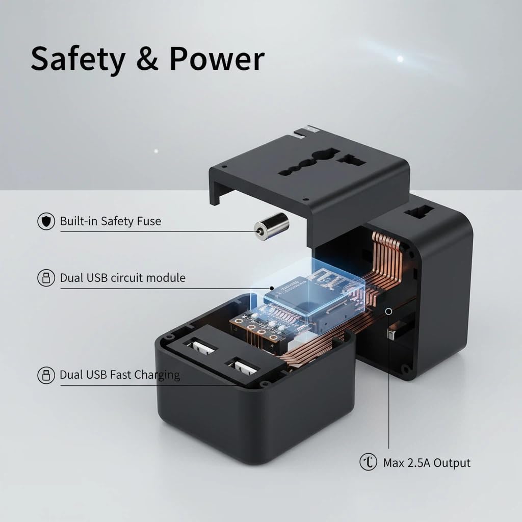 Universal Travel Adapter, 2026 Ultra-Slim 25W PD Fast Charger, 4-Port (1 AC/1 USB-A/2 USB-C) International Power Adapter, Worldwide Plug Adapter for EU/UK/AU/Asia, Travel Essentials for 200+ Countries - Image 7