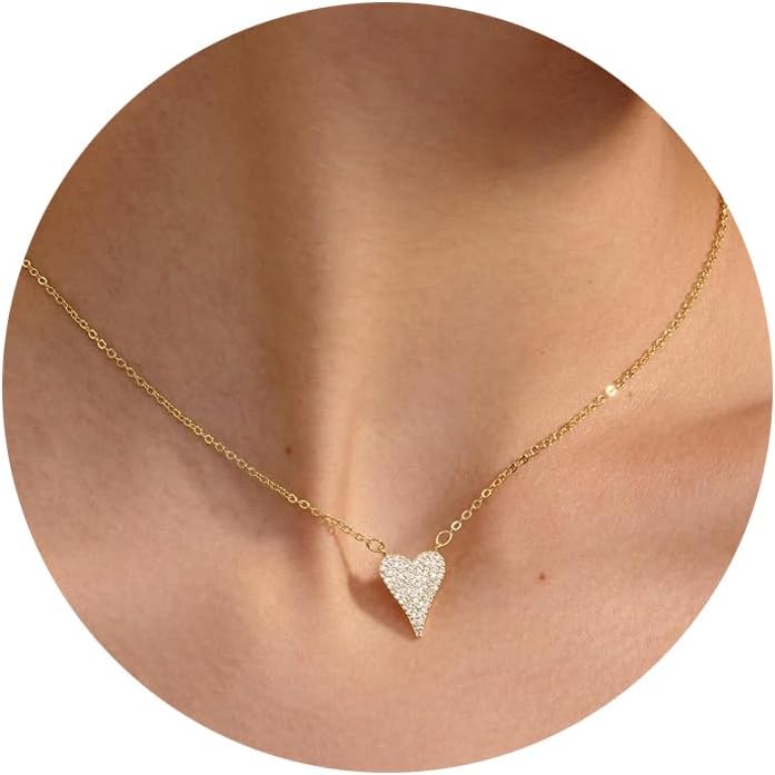 Freekiss Gold Pendant Necklace for Women, Dainty Diamond Necklaces for Women Simple 14K Gold Plated Paperclip Choker Necklaces Cute Minimalist Open Oval Necklaces Gold Jewelry for Women Gifts
