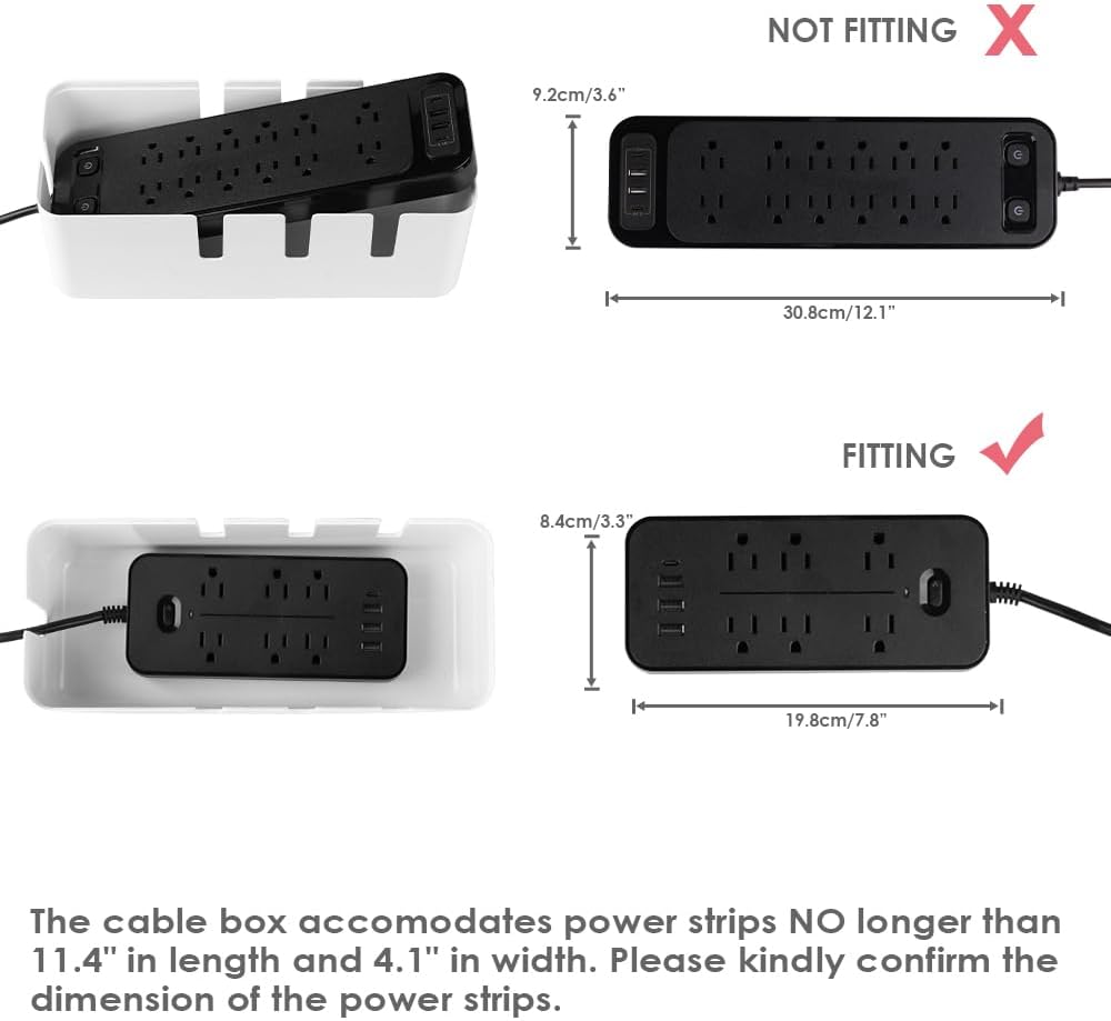 Cable Management Box by Baskiss, 12x5x4.5 inches, Wood Lid, Wire Organizer for Desk TV Computer USB Hub System to Cover and Hide & Power Strips & Cords - Image 4