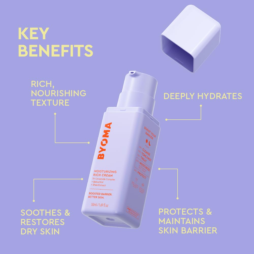 BYOMA Moisturizing Rich Cream - Barrier Repair Cream Face Lotion with Bakuchiol & Shea Extract - Ceramide Face Moisturizer for Dry Skin - Anti Wrinkle, Alcohol Free Face Moisturizer - 1.69 fl.oz - Image 3