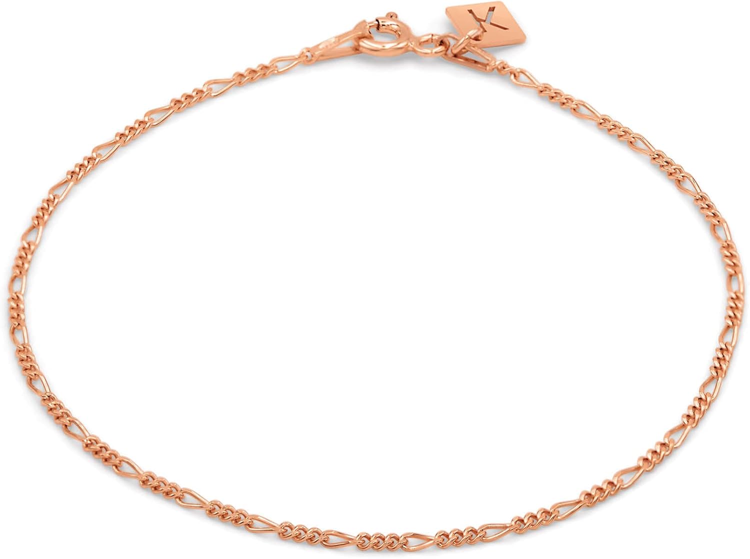 KEZEF Sterling Silver, 14k Gold Plated Silver & Rose Gold Plated Silver Figaro Chain | Fine Diamond Cut 1.5mm Bracelet & Anklet for Women, Girls and Men