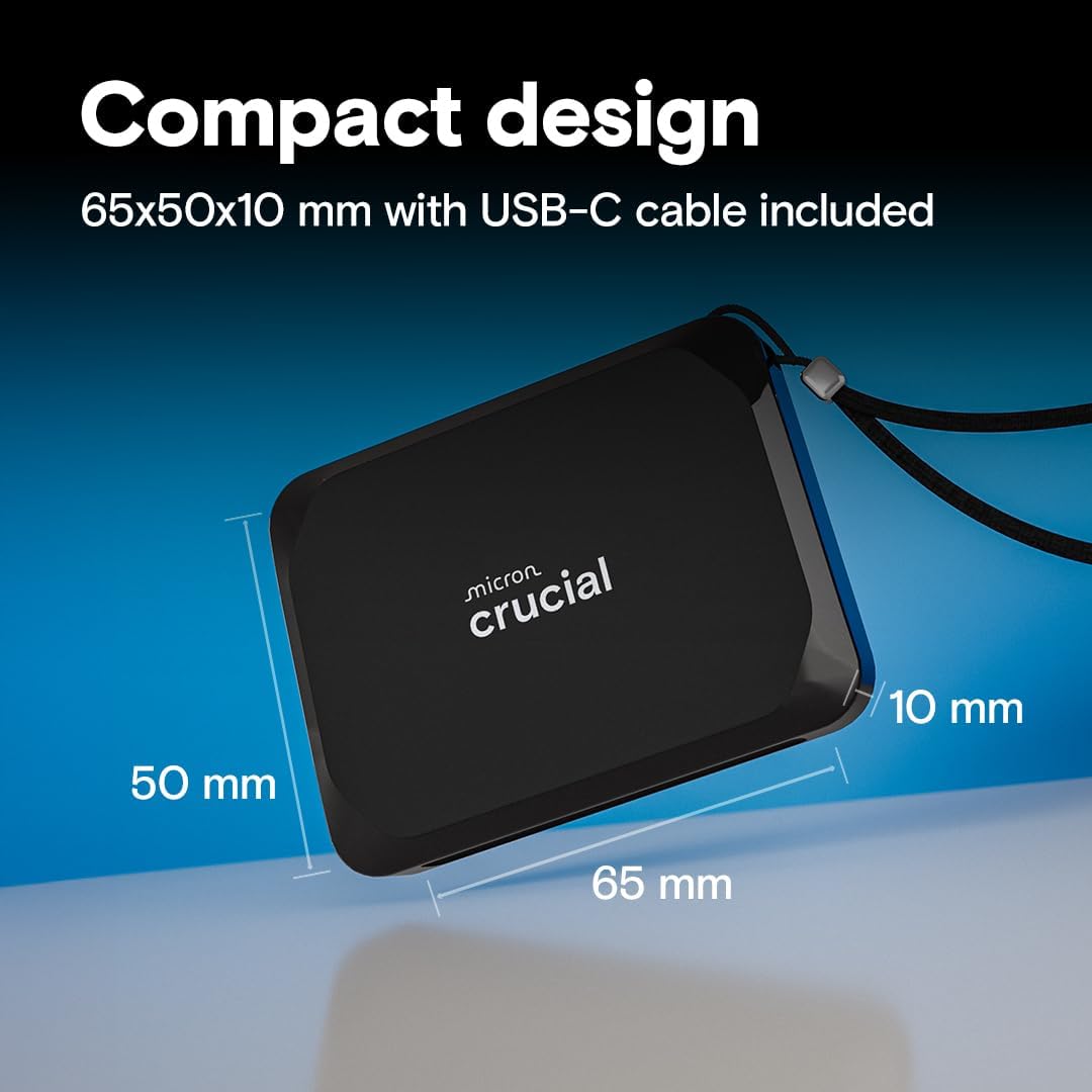 Crucial X9 2TB Portable SSD, Up to 1050MB/s, USB 3.2 USB-C, External Solid State Drive, Compatible with Windows, Mac, & Android, Reliable Storage for Games, Files, & Backups, Black - CT2000X9SSD902 - Image 6