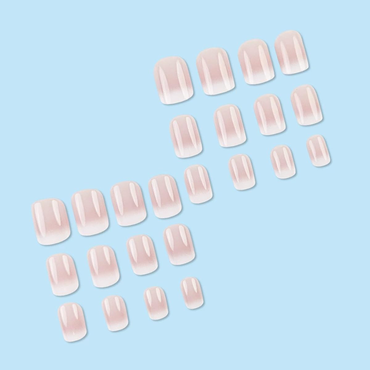 Short Square Press on Nails French Fake Nails Ombre Acrylic Nails Press on Full Cover Glossy False Nails Artificial Stick on Nail for Women Manicure Decoration 24PCS - Image 2