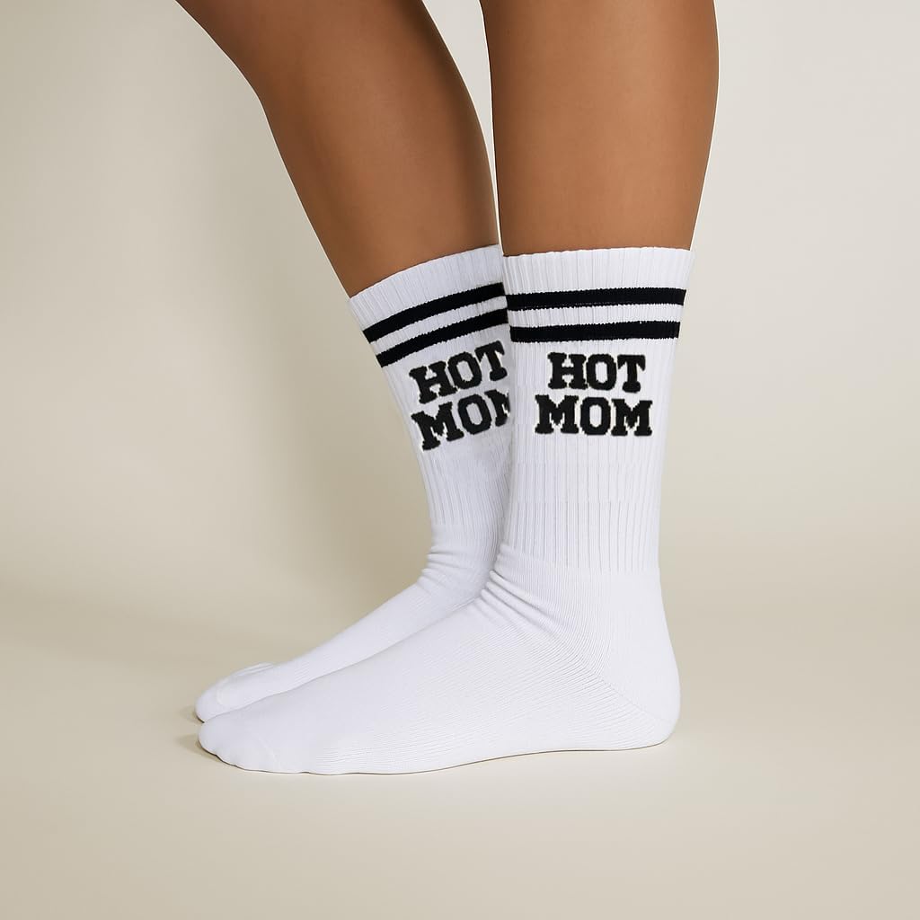 Hot Mom Socks – Funny Cool Mom Crew Socks for Women Size 6-10, Cotton Blend, Retro Striped Athletic Style, New Mom Gifts, Expecting Mom Gifts, Mom Birthday Present - Image 2
