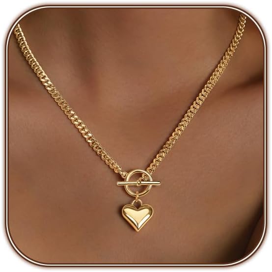 Airmb Heart Necklace for Women Gold/Silver Plated Trendy Heart Choker Lover Pendant Hypoallergenic Fashion Gold/Silver Necklace for Women Love Jewelry Gift for Women Girlfriend - Image 7