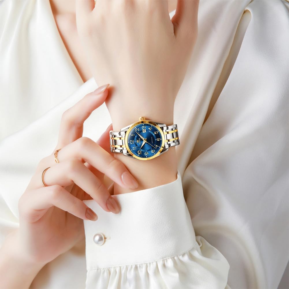 OLEVS Womens Watches Classic Dress Quartz Female Wristwatch Ladies Stainless Steel Waterproof Luminous Date Easy Read Watch for Lady - Image 2