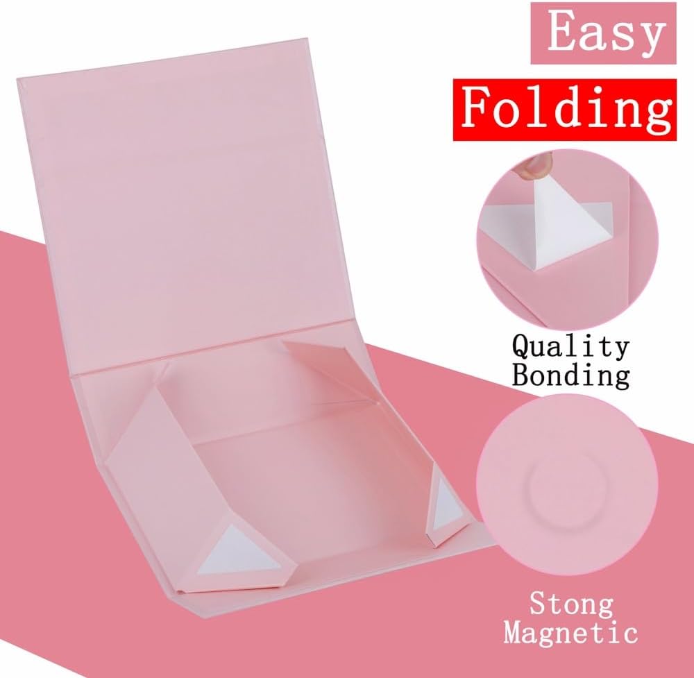 UoeRing 1 Pcs Pink Gift Box 9.5x6x3 inch Small Luxury Gift Box for Presents with Magnetic Lid Collapsible,Birthday,Christmas,Contains Card, Ribbon, Tissue Paper,Shredded Paper Fille - Image 3