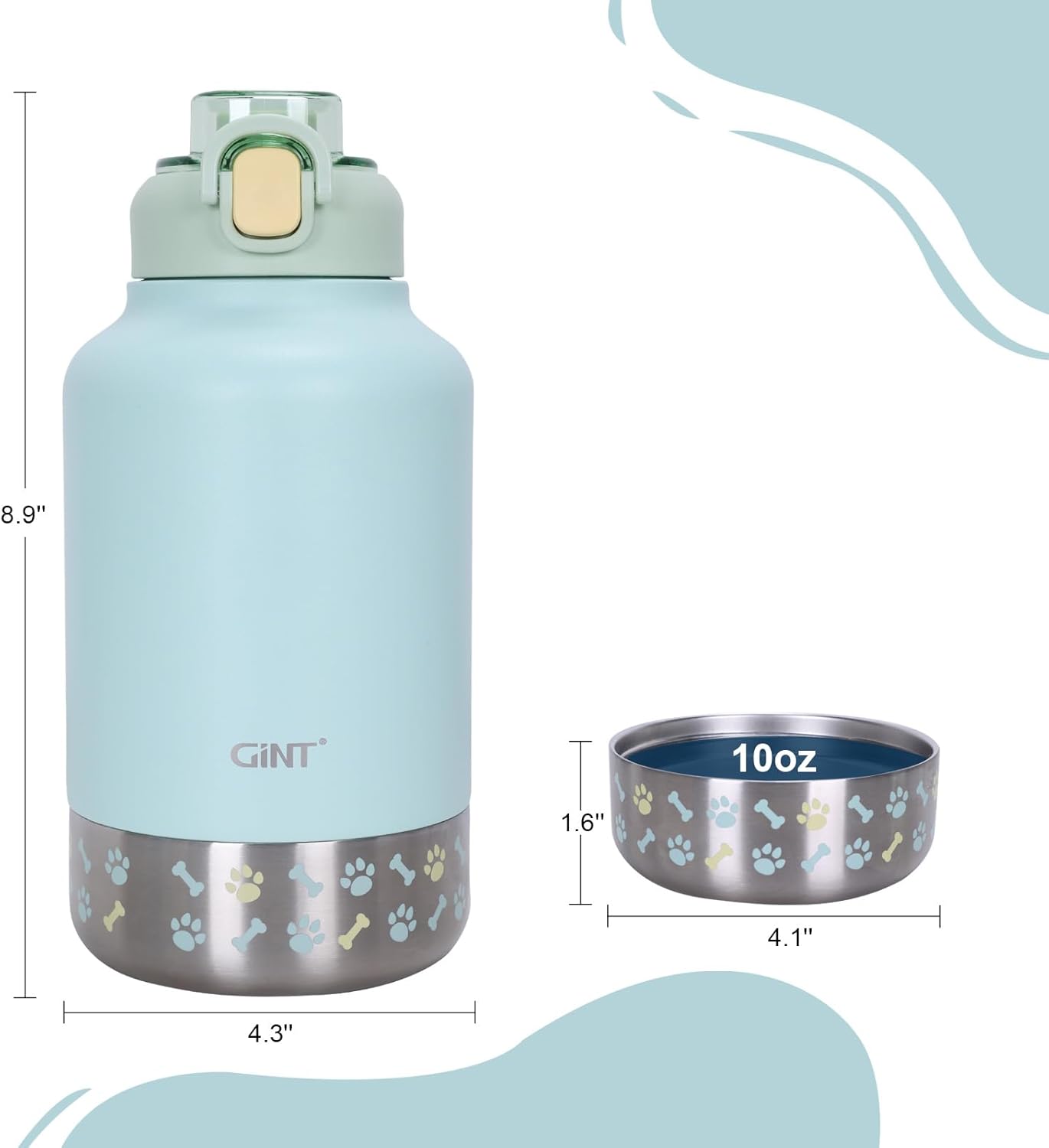 GiNT 37oz Insulated Stainless Steel Dog & Human Water Bottle | Leakproof Travel Dispenser with Detachable 10oz Bowl, 24H Cold/12H Hot, Carrying Case for Walking, Hiking,Camping & Outdoor Travel(Green) - Image 3