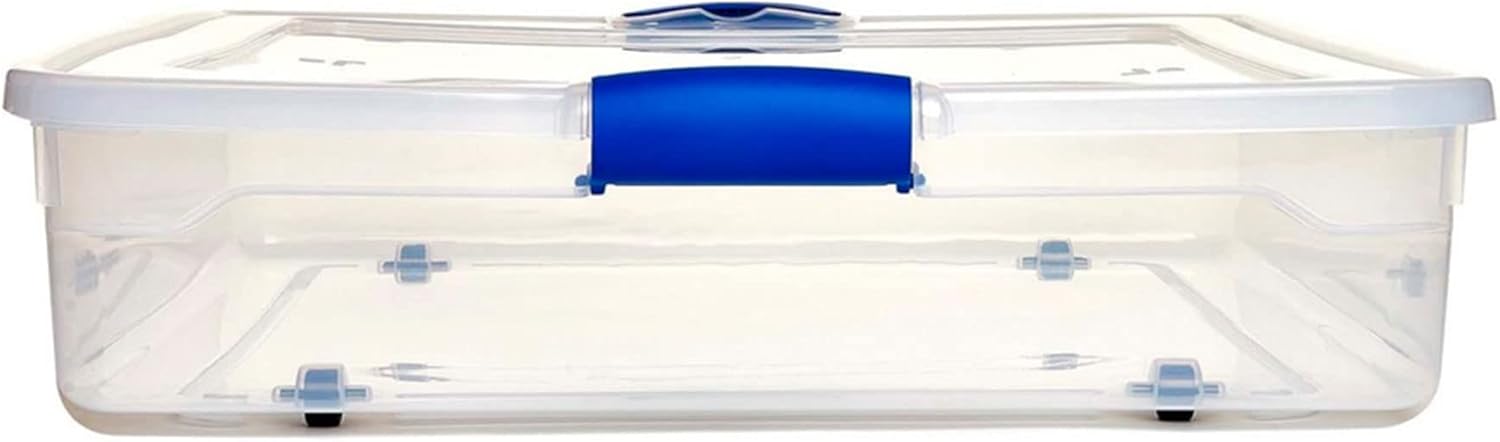 HOMZ 2-Pack Under Bed Storage, Clear Plastic Containers with Lids, 56 Quart, Blue Latch - Stackable Underbed Organizer Bins for Shoes, Bags, Clothes, and Towels - Image 9