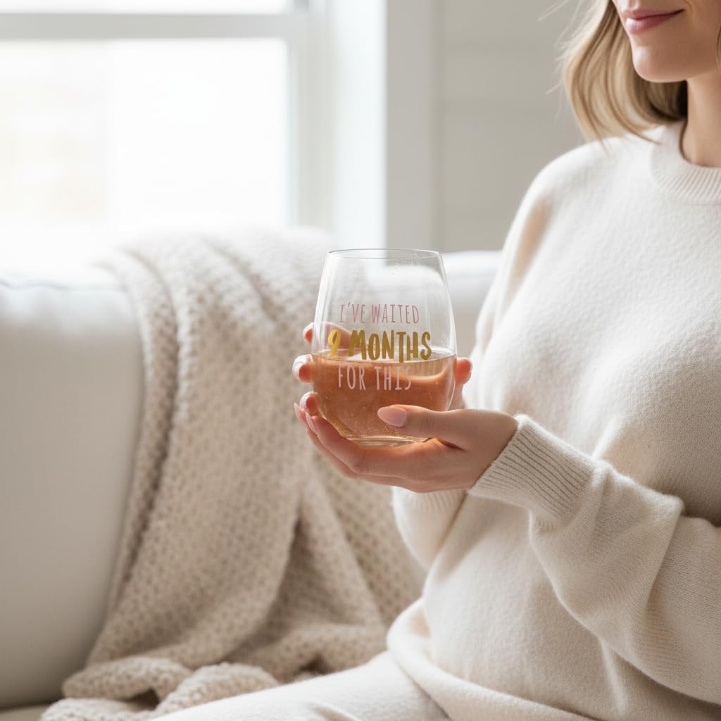 Pearhead I’ve Waited 9 Months Stemless Wine Glass, Mother’s Day Gift for New Mom, Funny Pregnancy Gift, 16 oz - Image 7