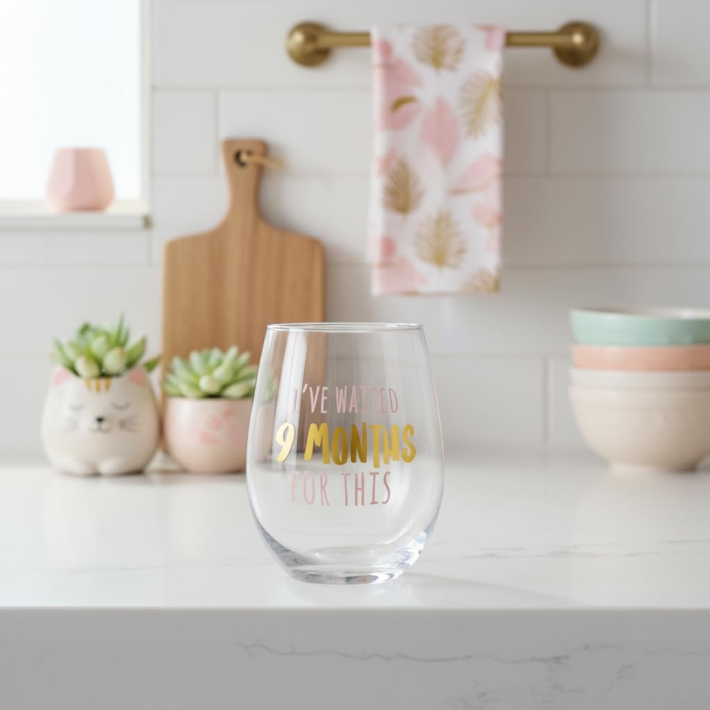 Pearhead I’ve Waited 9 Months Stemless Wine Glass, Mother’s Day Gift for New Mom, Funny Pregnancy Gift, 16 oz - Image 8