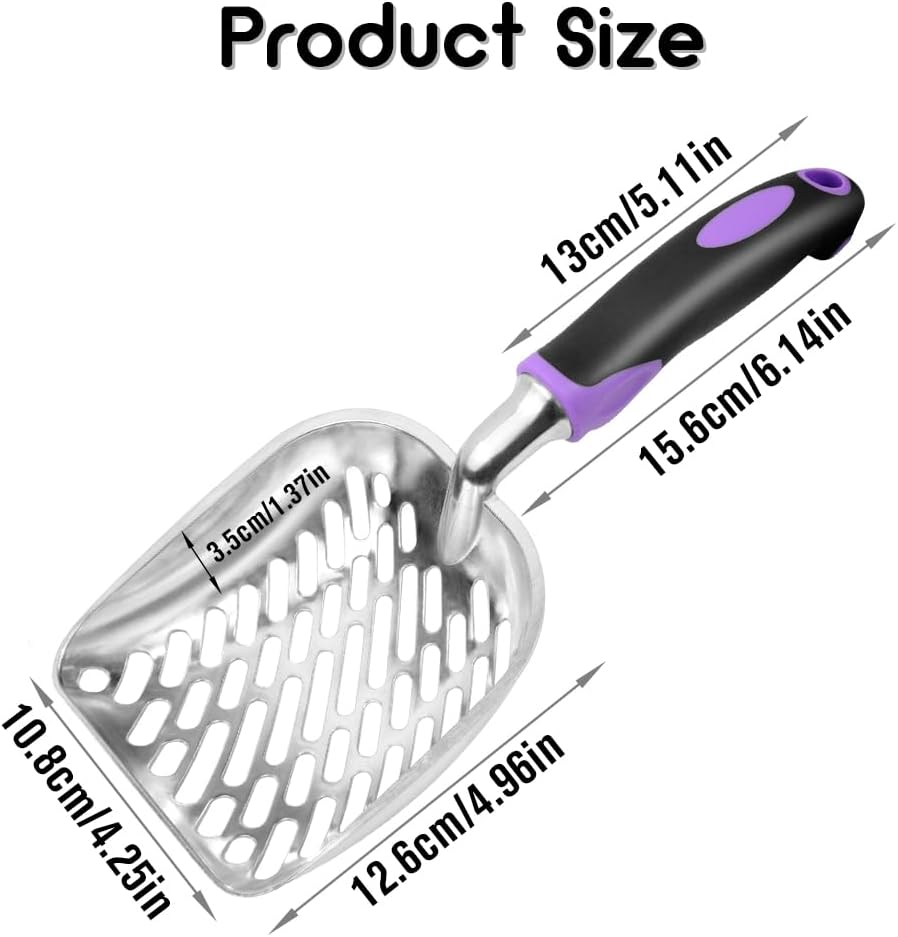 Cat Litter Scoop-Metal Cat Scooper-Long Handle Scoop,Cat Scooper-Poop Sifting-Mesh Shovel-Suitable for Cat Litter Box (Purple) - Image 2