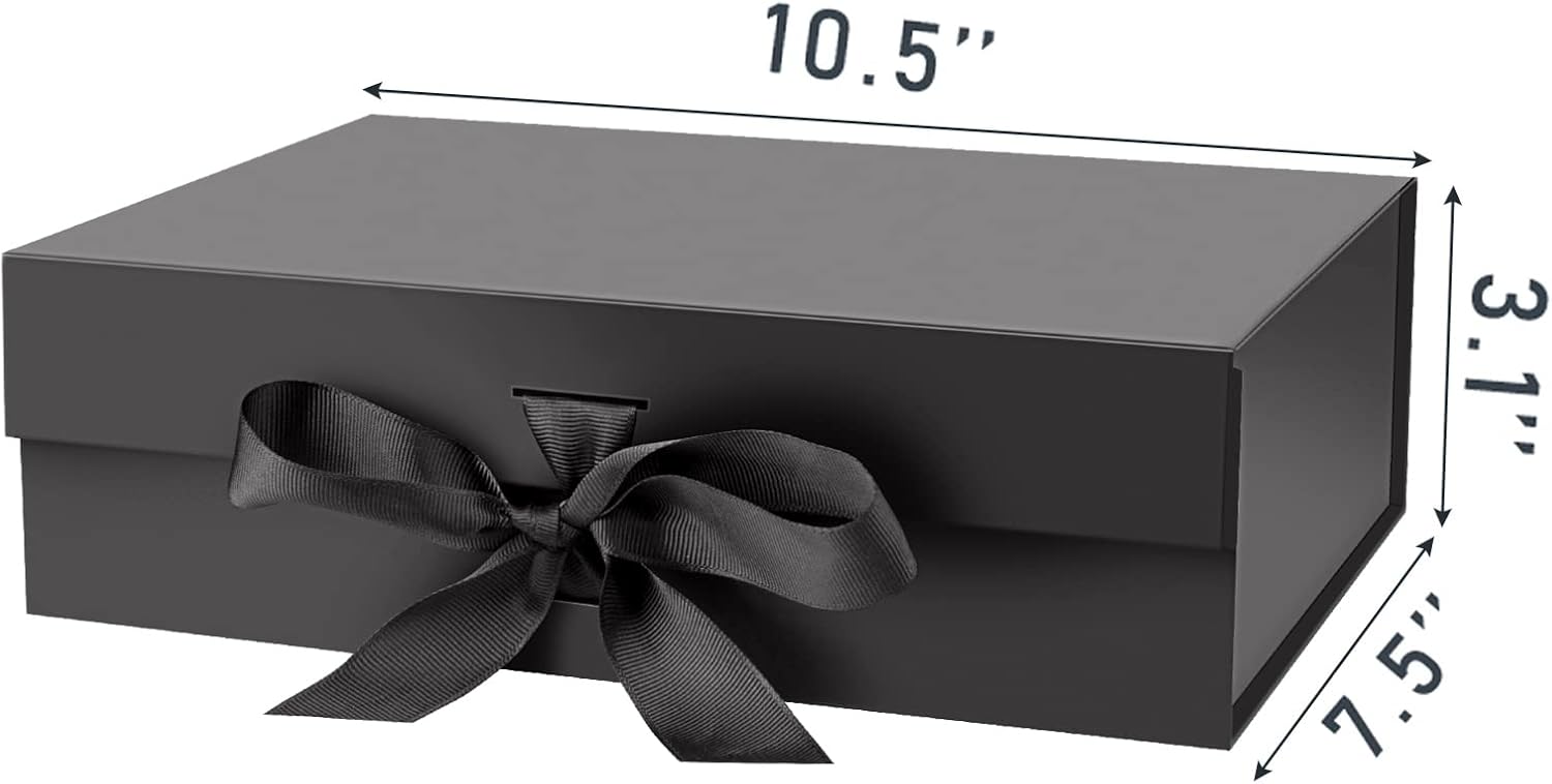 Gift Box with Lid for Presents 10.5x7.5x3.1 Inches with Ribbon and Magnetic Closure(1-Pack) (Black) - Image 2