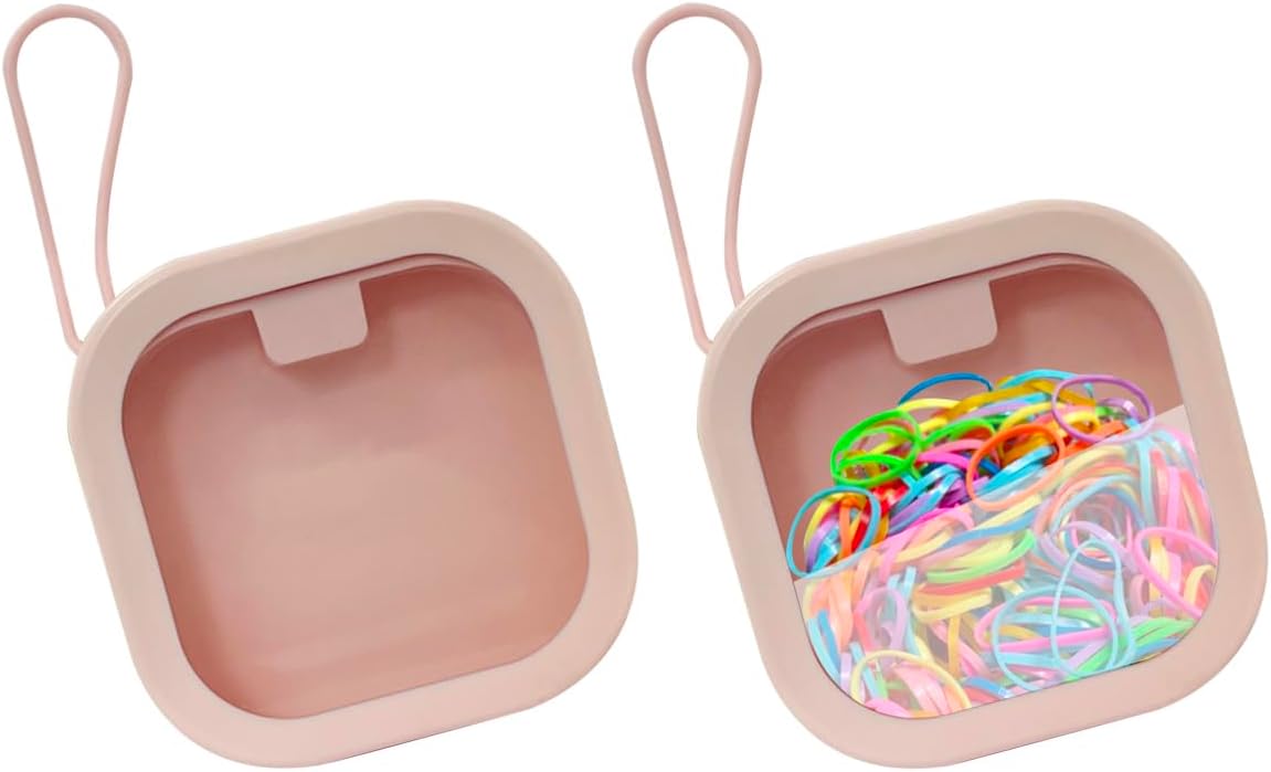 KVZVK 2 Pack Hair Tie Organizer Boxes,Portable Travel Hair Accessory Storage Organizer for Girls Womens Hair Tie , Cotton Swab ,Small Items Accessories Holder Containers