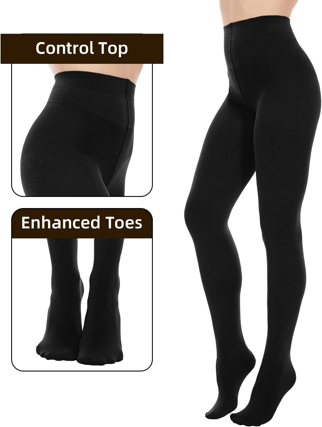 Citystl Opaque Black Tights for Women, 80D Tummy Compression Plus Size Tights, Control Top Microfiber Pantyhose for women - Image 3