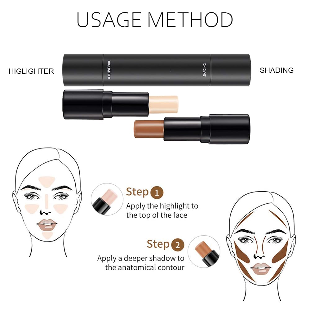 4 Colors Cream Contour Sticks Makeup Kit, Primer Face Highlighter Contouring for Beginners, Highlight and Contour Kit, Cream Concealer Makeup Blur Stick, Primer Face Corrector 1#,3# - Image 5