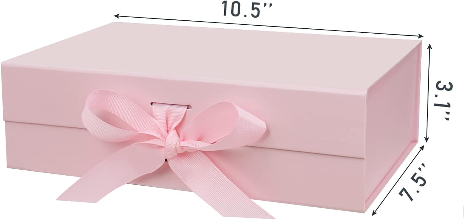 DaiUni 10.5"X7.5"X3.1" Pink Magnetic Gift Box with Lid and Ribbon for Presents - Image 2