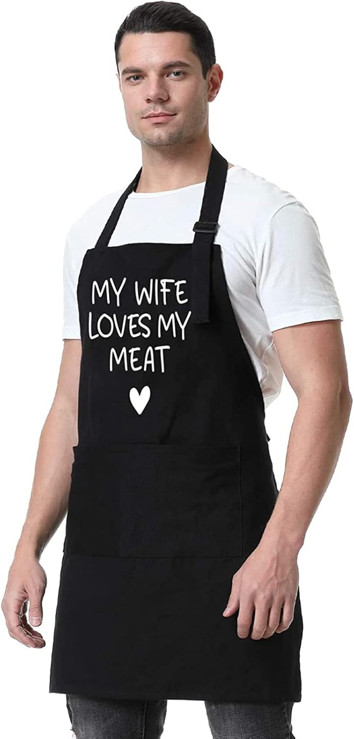 Fairy's Gift Funny Husband Apron, Men's Anniversary, Fathers Day, Cool Birthday Gifts for Him Husband, Gifts from Wife, Manly Presents for Men, Grilling Kitchen Aprons w/Pockets for Cooking Hubby Him - Image 7