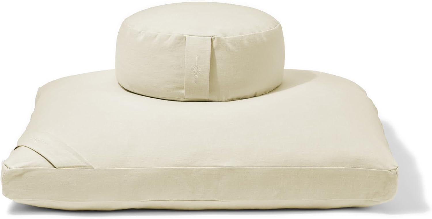 Meditation Cushion Set by renoo - Durable Comfortable Organic Cotton, Linen, Hemp - Modern Zafu Zabuton - Buckwheat Kapok Filled Floor Pillow Yoga Bolster in 15 Colors Washable Cover