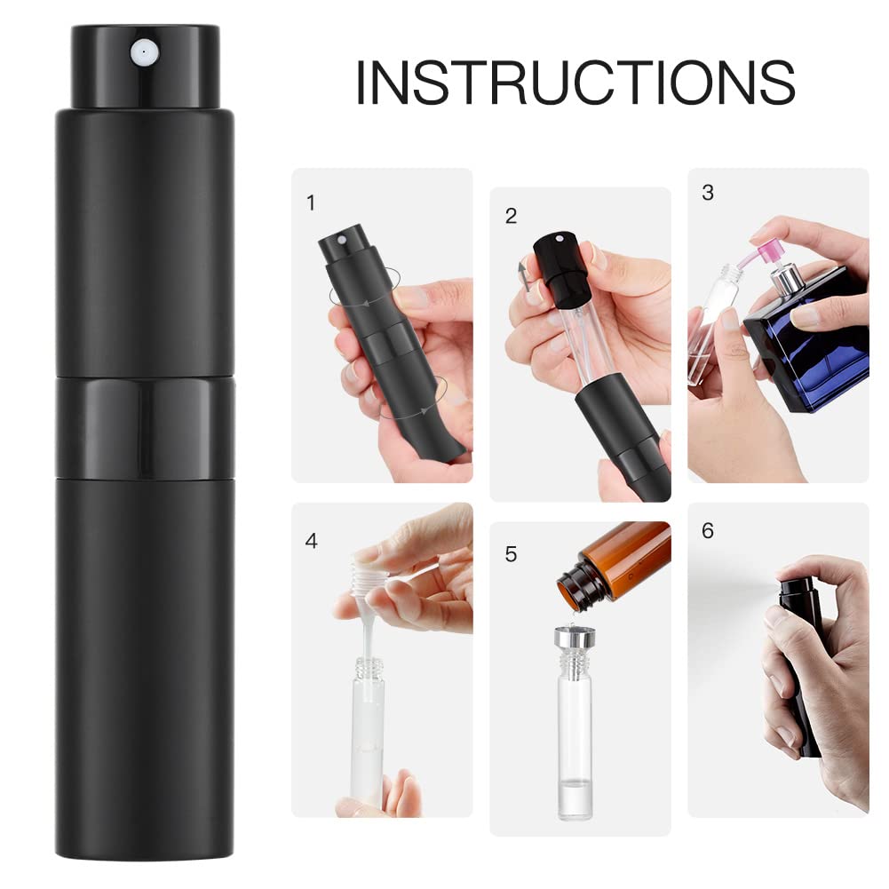 LISAPACK 8ML Atomizer Perfume Spray Bottle for Travel, Empty Refillable Cologne Dispenser, Portable Sprayer (Matte Black) - Image 6