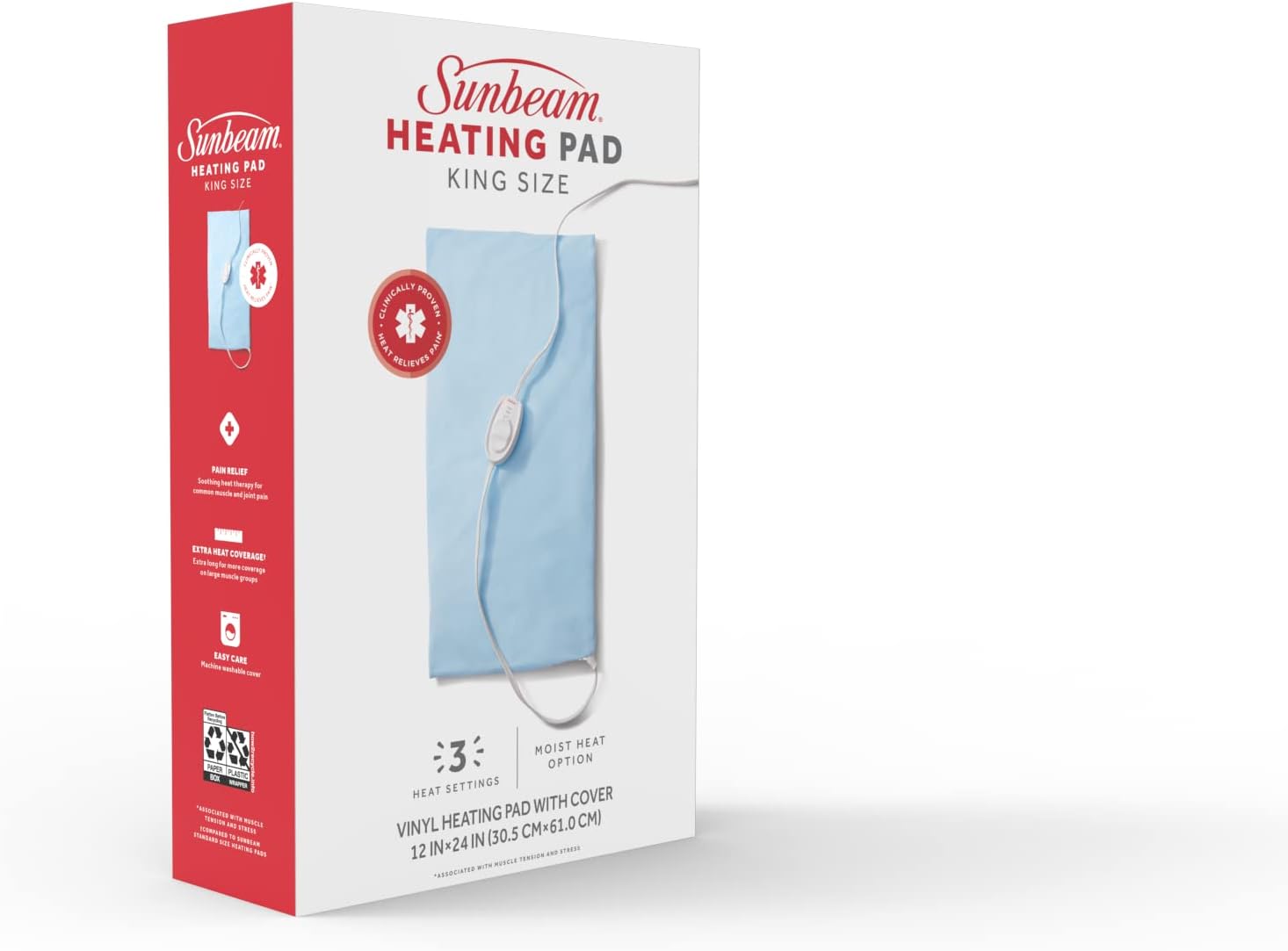 Sunbeam XL Heating Pad for Back Neck and Shoulder Pain Relief with Sponge for Moist Heating Option Extra Large 12 x 24" Blue - Image 12