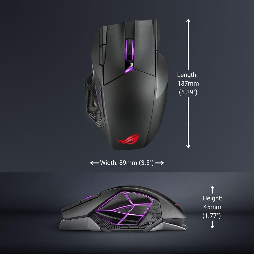 ASUS ROG Spatha X Wireless Gaming Mouse – MMO/MOBA Design, 12 Programmable Buttons, Right-Handed, 168g, Dual-Mode (Wired/2.4GHz), 19K DPI, up to 67Hr Battery, Magnetic Charging Dock, PC/Mac Support - Image 8
