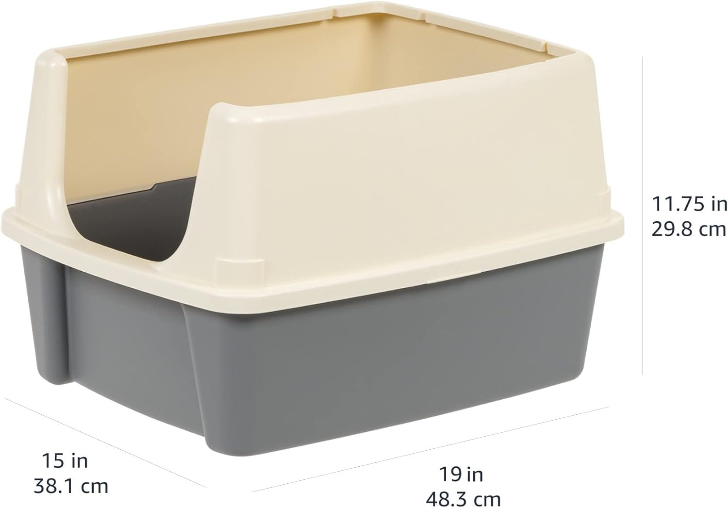 Amazon Basics Large Cat Litter Box with High Sides, Open Top for Easy Access, Includes Scoop with Storage, 19" x 15" x 11.75", Grey/Beige - Image 6