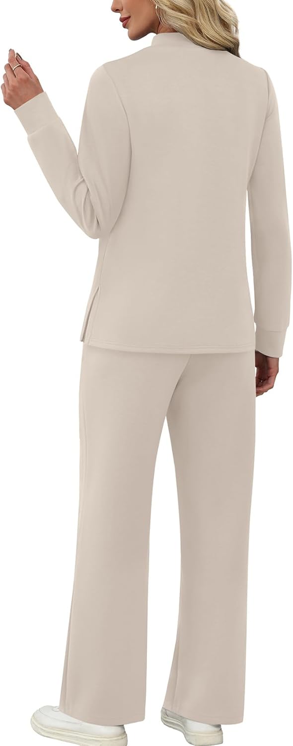 WIHOLL Two Piece Sets for Women Spring Travel Vacation Outfits 2026 Long Sleeve Lounge Sets Side Slit Wide Leg Pants S-3XL - Image 5