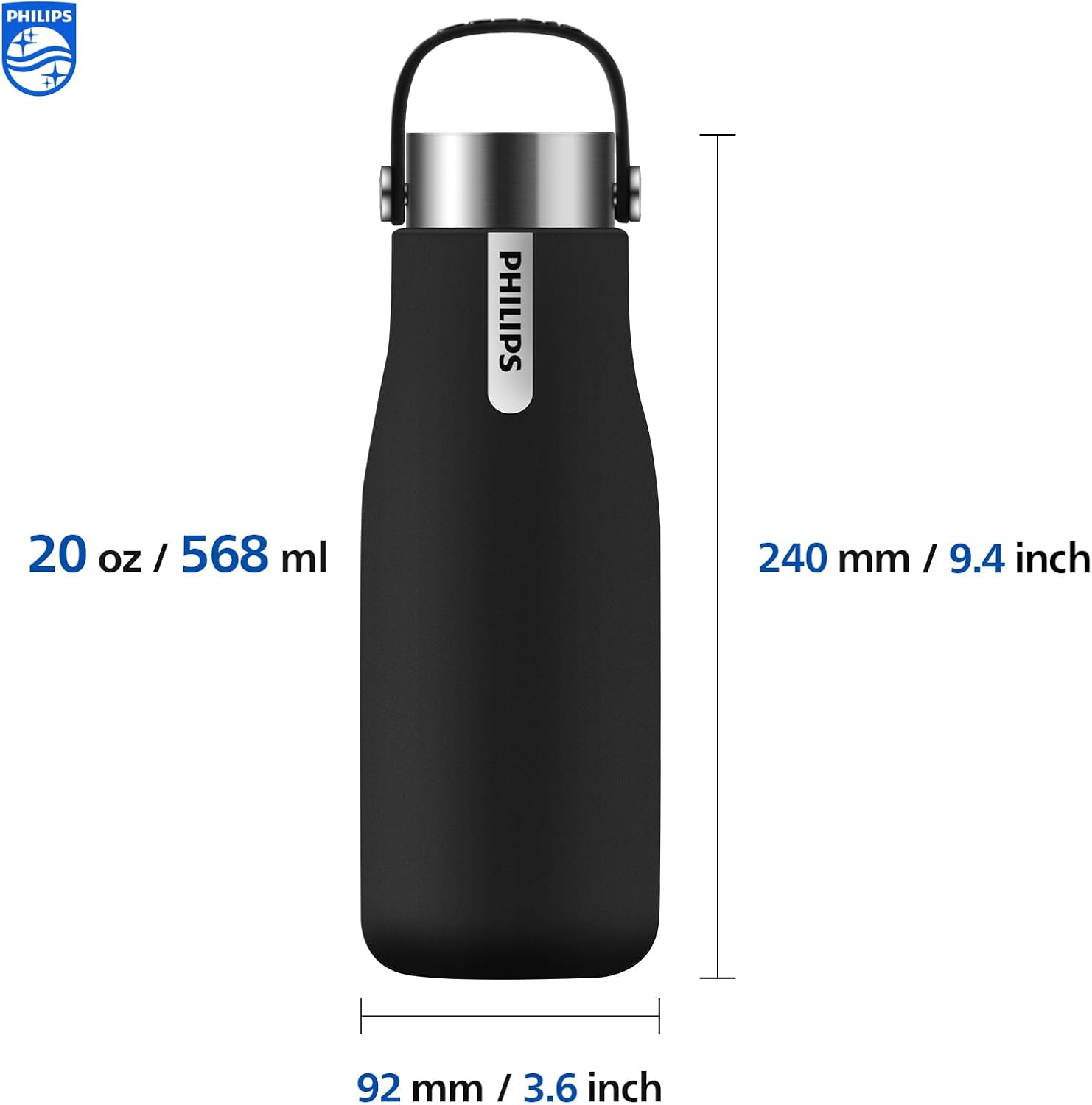 Philips Water GoZero UV Self-Cleaning Smart Water Bottle Vacuum Stainless Steel Insulated Water Bottle with Handle Double-wall, Auto Cleaning, Keep Drink Hot or Cold, BPA Free - Image 6