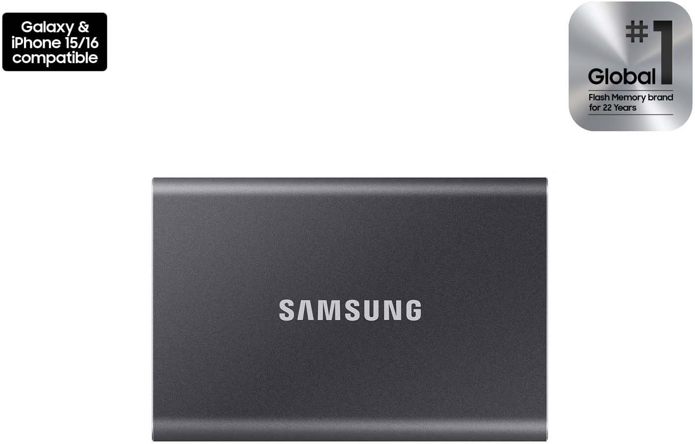 Samsung T7 Portable SSD, 1TB External Solid State Drive, Speeds Up to 1,050MB/s, USB 3.2 Gen 2, Reliable Storage for Gaming, Students, Professionals, MU-PC1T0T/AM, Gray - Image 2